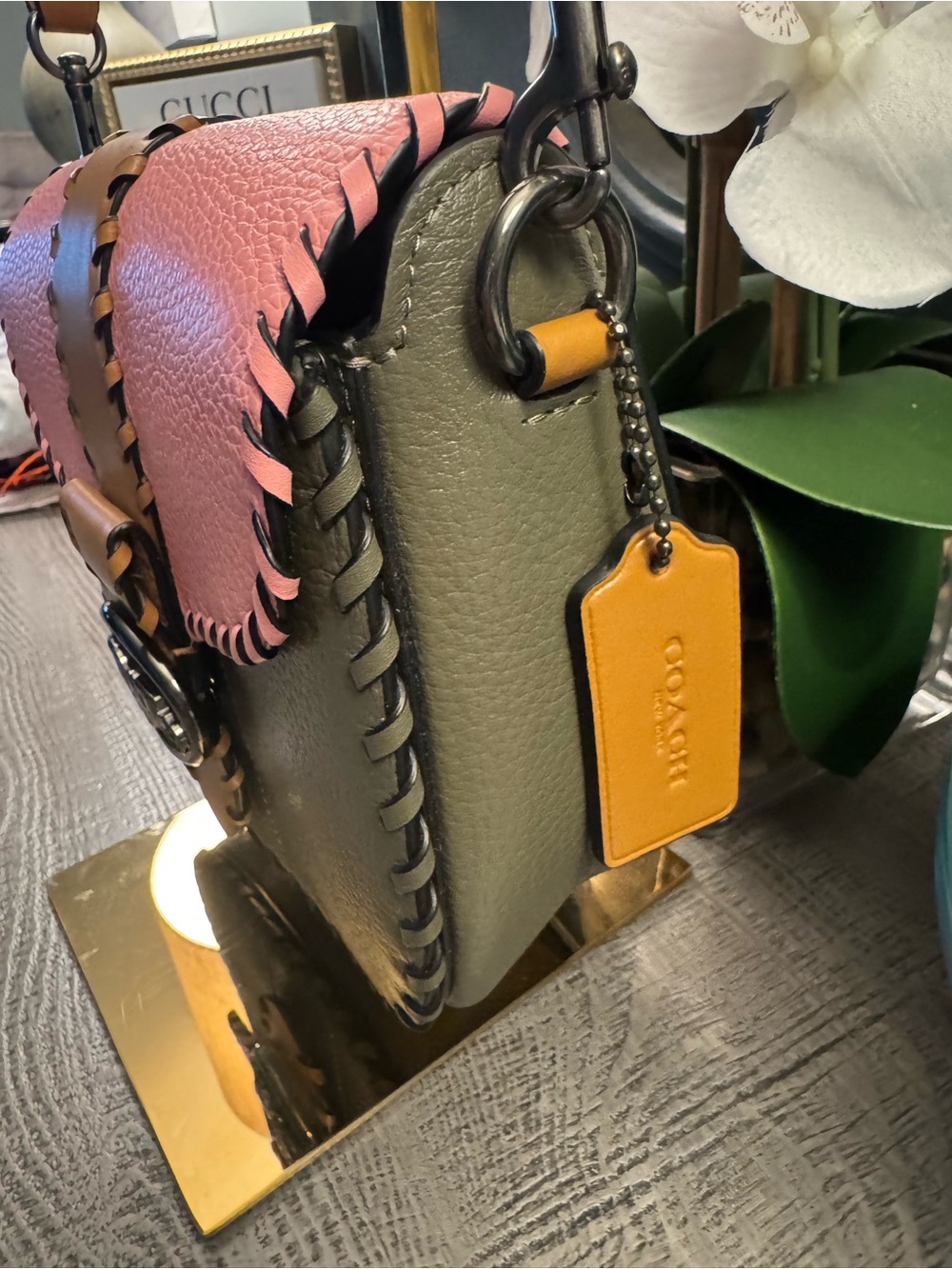 Coach Colorblock Leather Crossbody Bag in Pink, Tan & Olive LIKE NEW - Picture 5 of 9